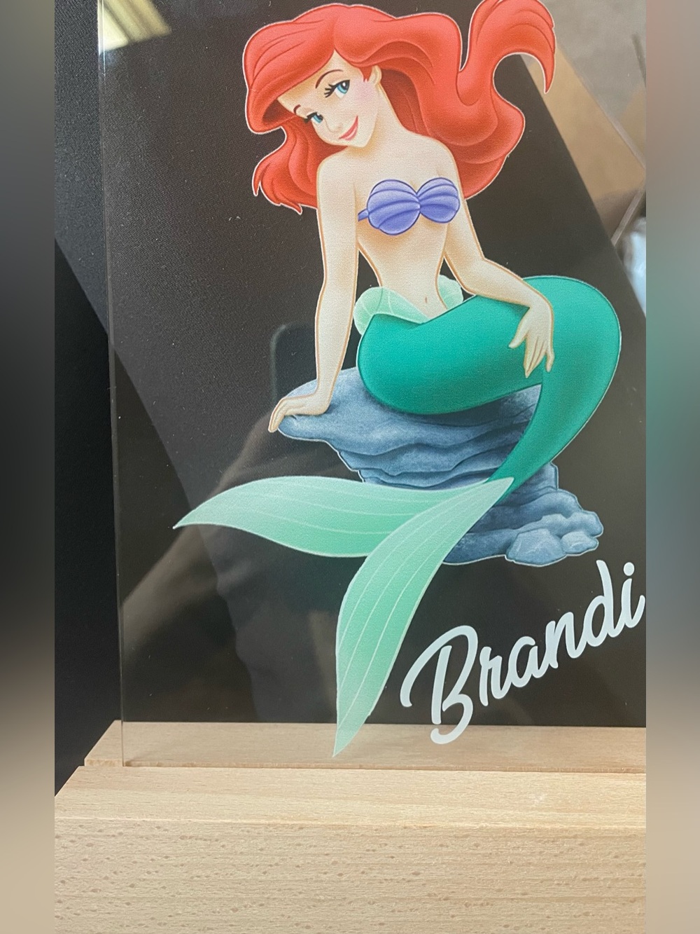 Ariel Mermaid Acrylic Plaque with Personalized Brandi on it